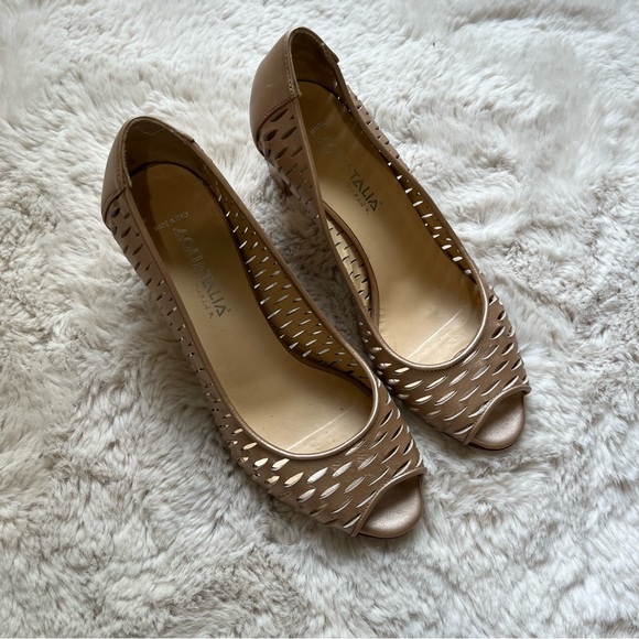 Aquatalia Laser Cut Chunky Heel Peeptoe Pump heel leather Size 6 - Picture 2 of 9